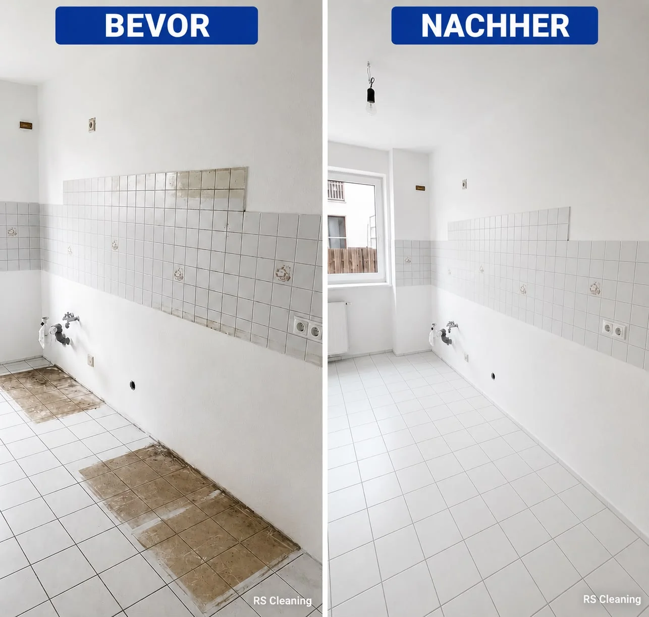 Küche und Fliesen vor und nach der Grundreinigung