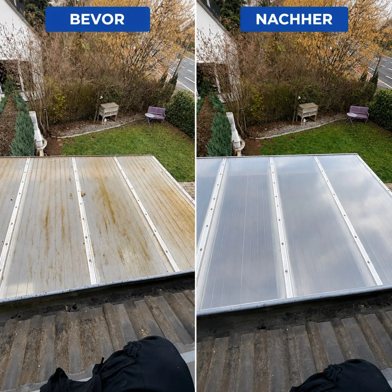 Überdachungsreinigung vorher und nachher