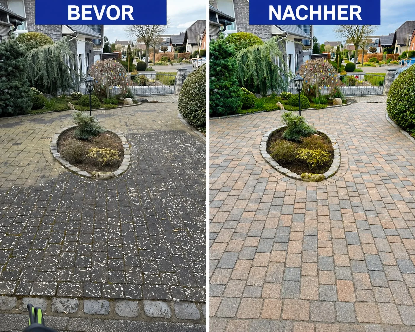Pflasterreinigung vorher und nachher